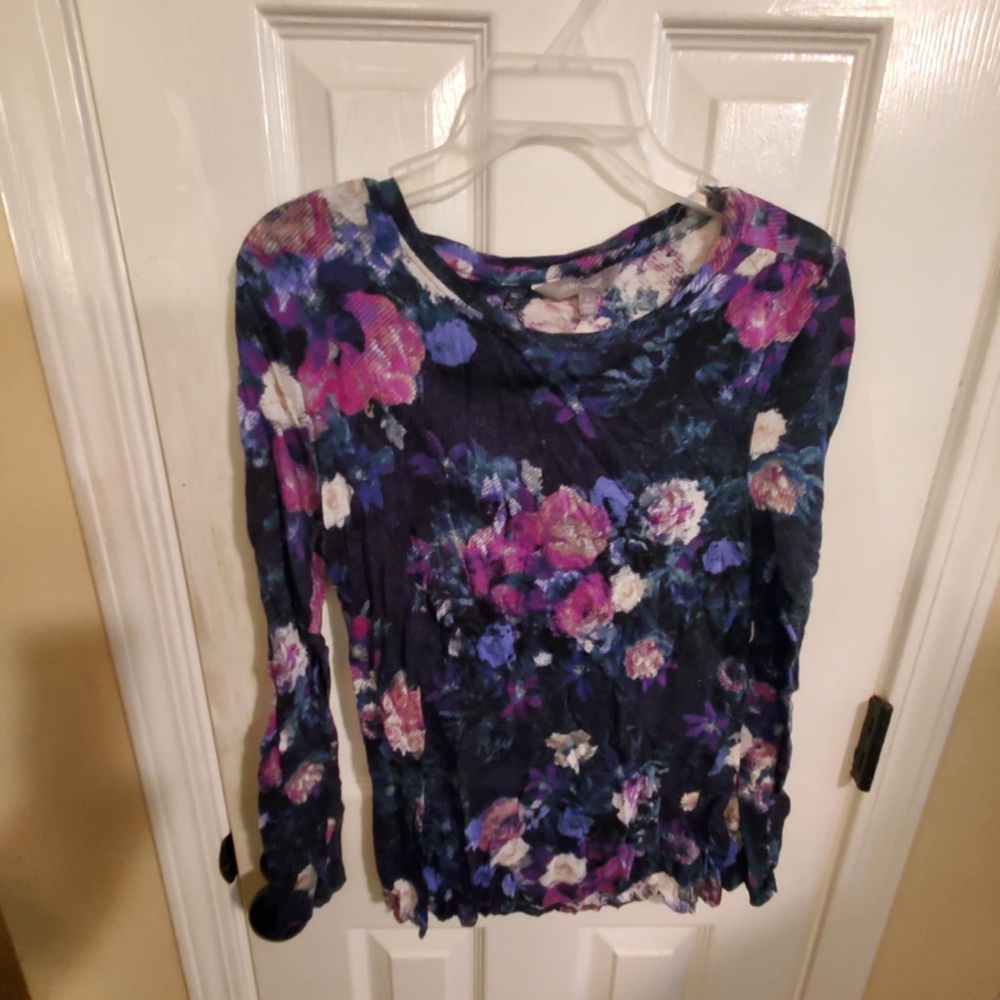 Daisy Fuentes Floral Long Sleeve Blouse - Blue and Purple